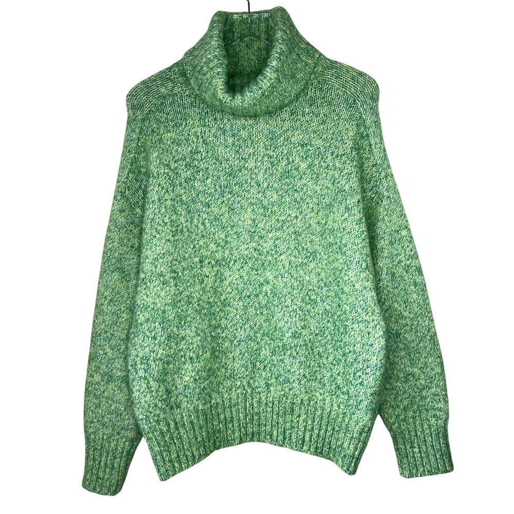 Zara Marled Green Turtle Neck Pullover Sweater Chunky Oversized Wool Alpaca SM
